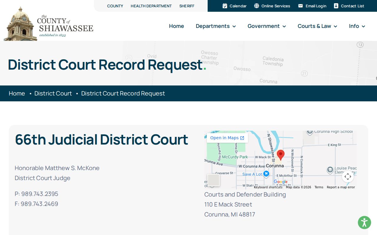 Shiawassee County warrant lookup: District Court record request instructions