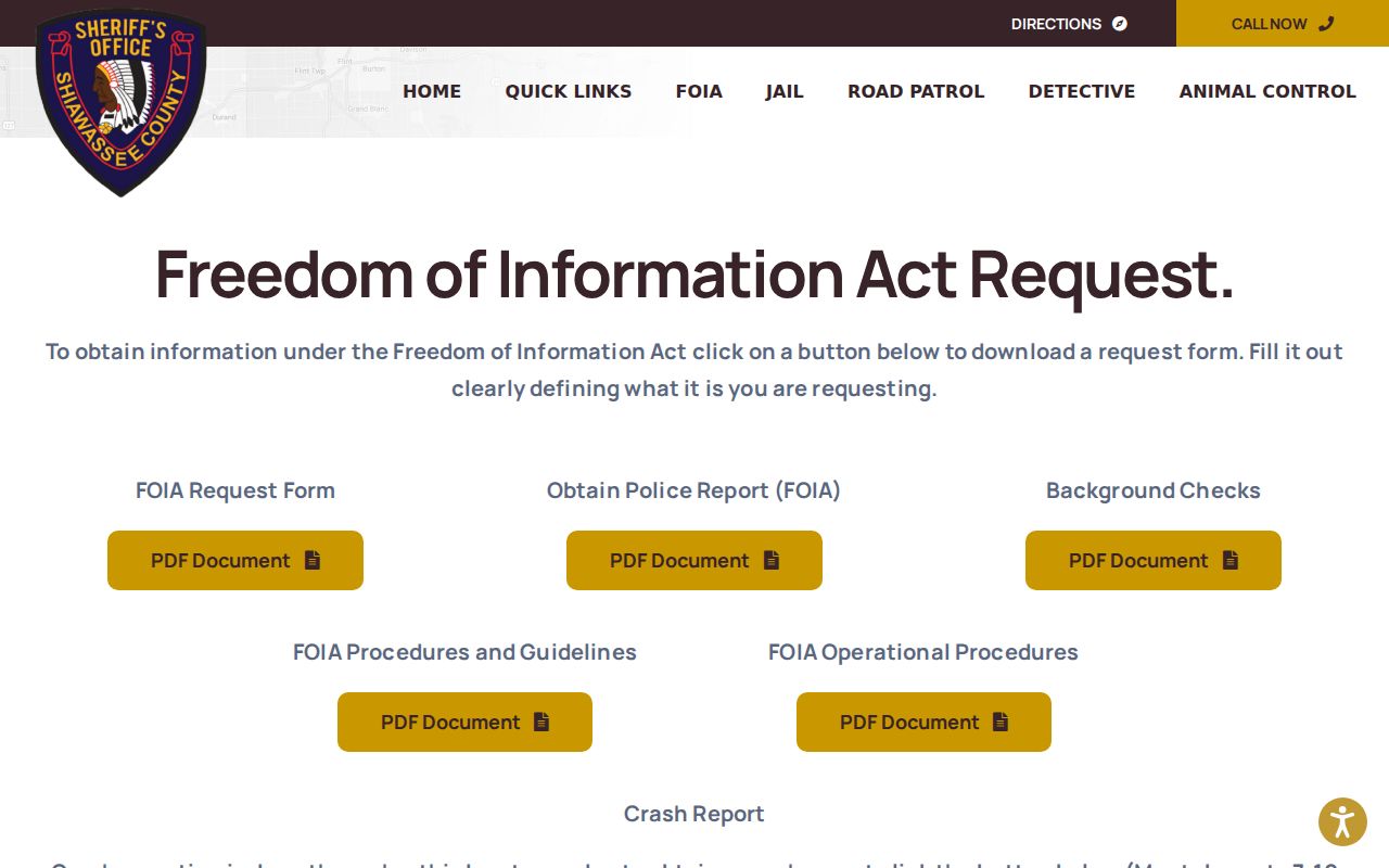 Shiawassee County warrant lookup: Sheriff FOIA request procedures interface