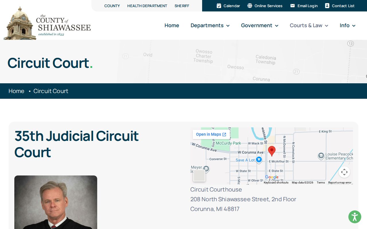 Shiawassee County arrest warrant search: 35th Circuit Court building and divisions