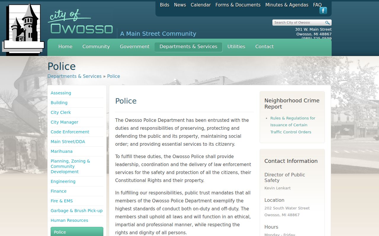 Shiawassee County municipal warrant guide: Owosso public safety contact panel