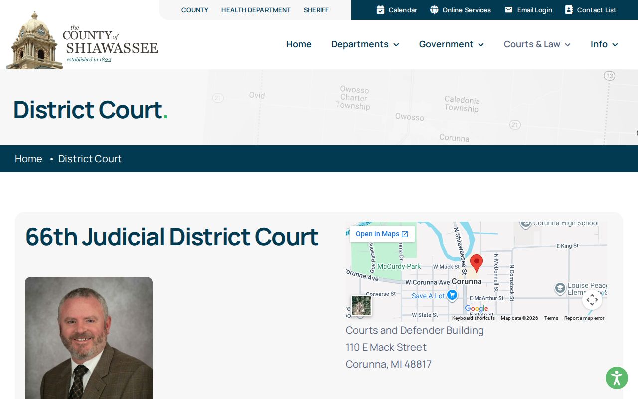 Shiawassee County warrant records: 66th District Court contact and jurisdiction panel